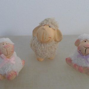 Ceramic & Wool Lambs Set